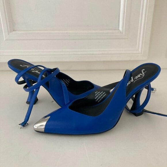 Free People Jules Blue Leather Wrap Heels Sz 39.5 - Picture 1 of 8